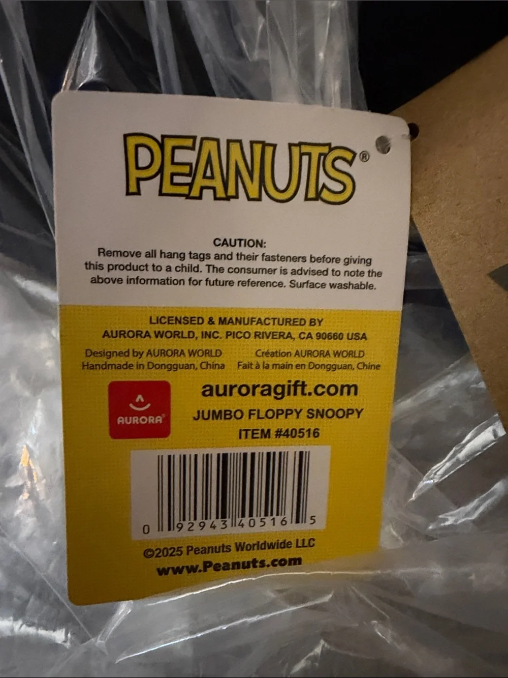 Aurora Peanuts Snoopy Plush Dog Toy - White & Black